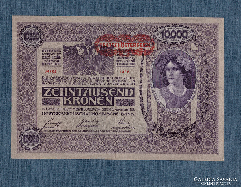10000 Korona 1918 EF Deutscösterreich Ornamentika hátlap első kiadása