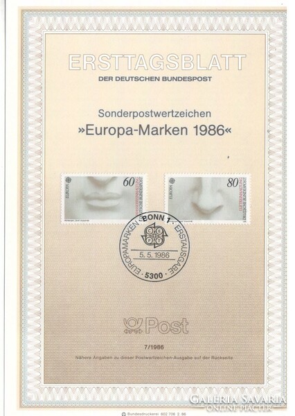 ETB 0042 Bundes Mi 1278-1279 ETB 7-1986    0,70 Euró