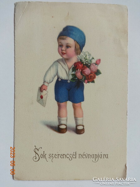 Old, antique graphic name day greeting card (1928)