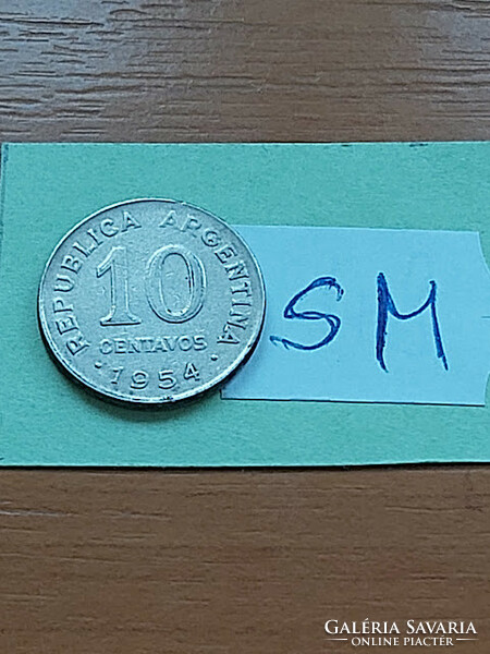Argentina 10 centavos 1954 steel nickel plated, jose de san martin sm
