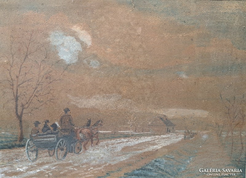 Lovaskocsi - régi akvarell