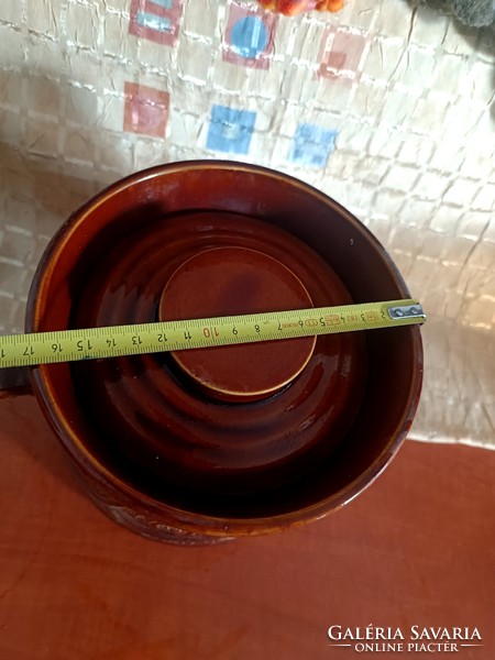 Marked, large ceramic bowl with lid