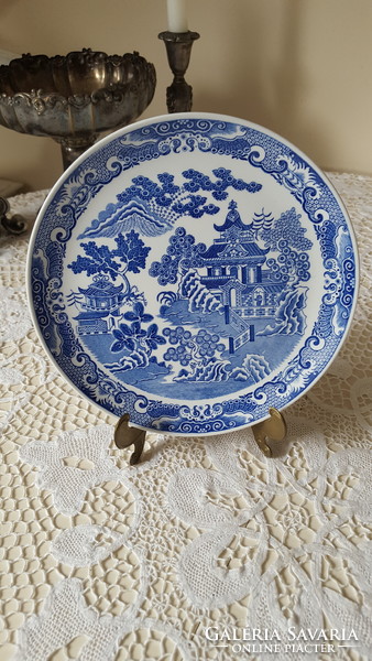 Spode English willow patterned porcelain plates with different patterns, 5 pcs.