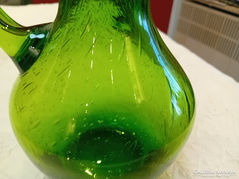Broken, green, bubble glass vase