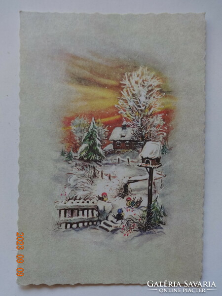 Régi postatiszta grafikus karácsonyi üdvözlő képeslap