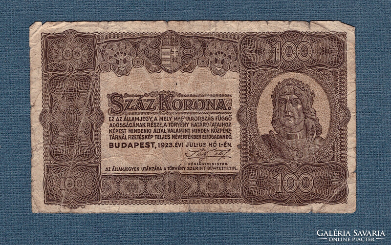 100 Korona 1923 nyomdahely megjelölés nélkül