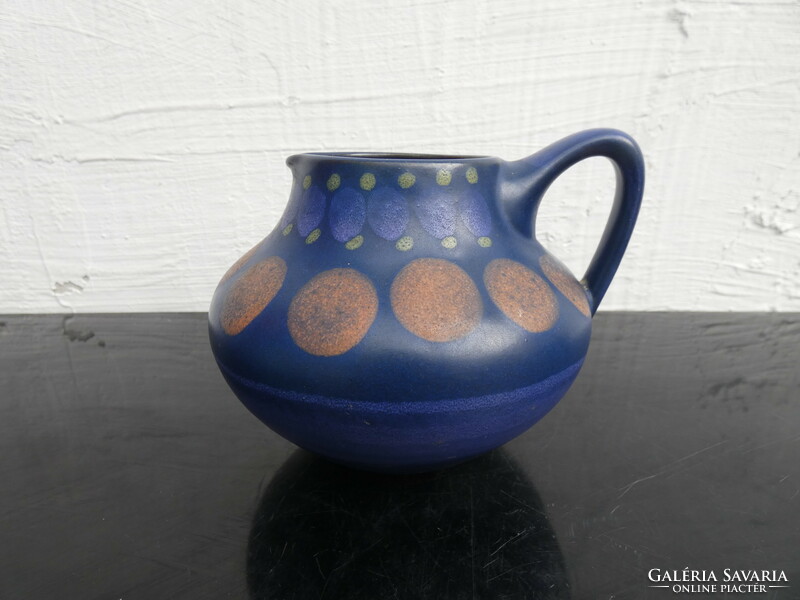 KMK (Keramik Manufaktur Kupfermühle) kerámia váza ,Kancsó, virágváza Mid Century  Kék/Sárga