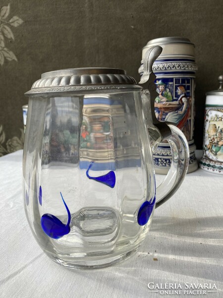 Antique tin lid 1 liter glass beer mug 1895.