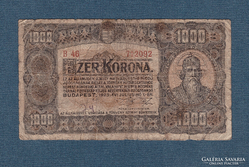 1000 Korona 1923 Nyomdahely nélkül