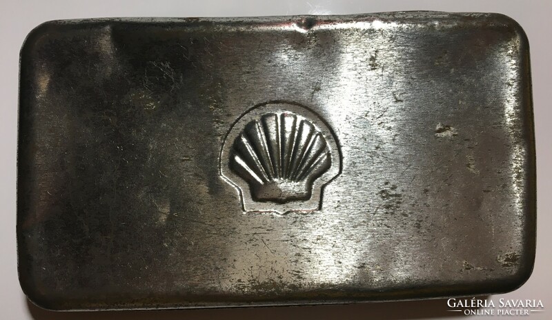 SHELL fém doboz vintage anyagába nyomott dombrú fém logo