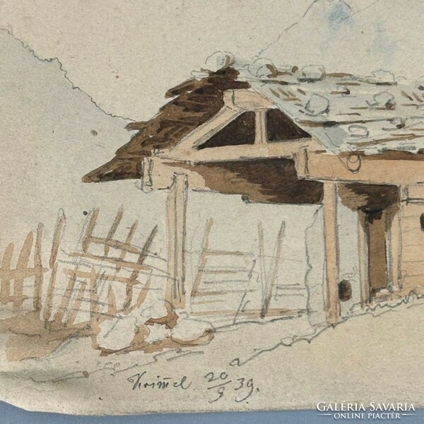 Alpesi ház - 1839 - ceruza, akvarell -