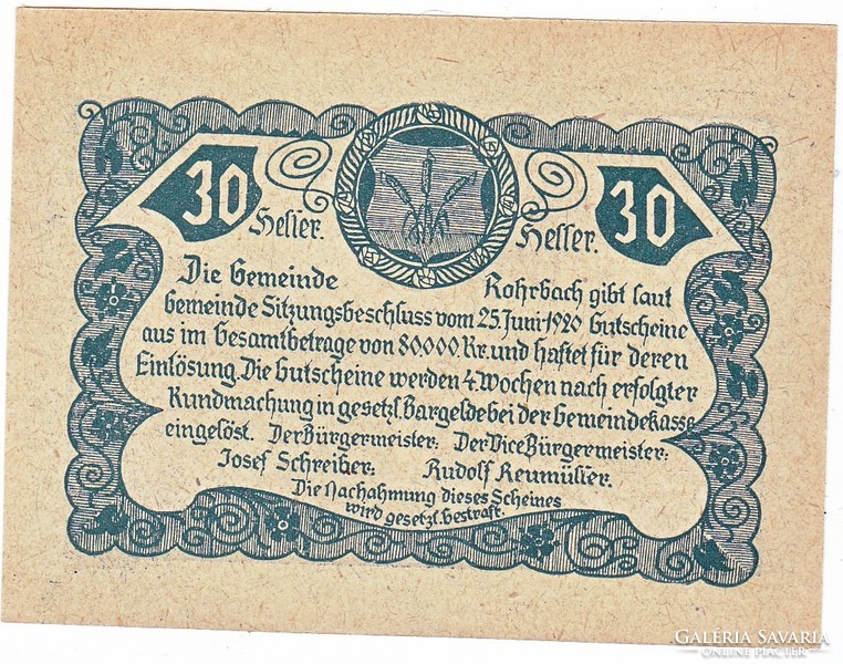 Osztrák szükségpénz  30 heller 1920