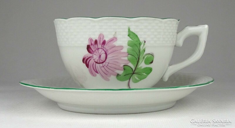1Q694 old Herend tercia porcelain tea cup with plate