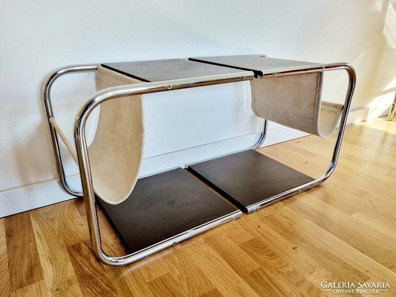 Vintage tubular frame table, folding pair