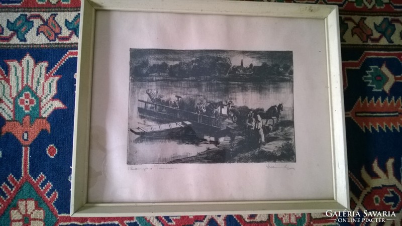 Crossing the Tisza sign. Etching 37x46 cm, good condition, framed.
