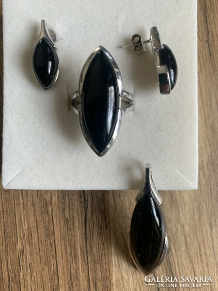 Onyx stone silver jewelry set