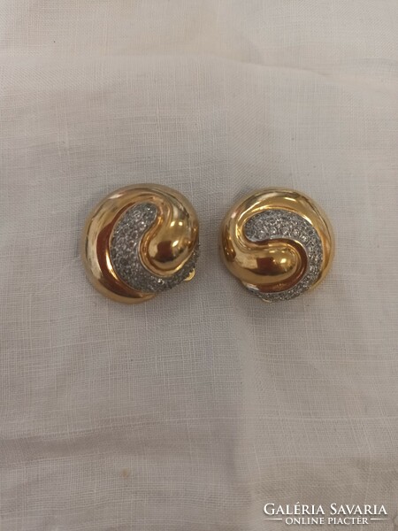Old handmade gold-plated silver earring clip with zirconia stones for sale!