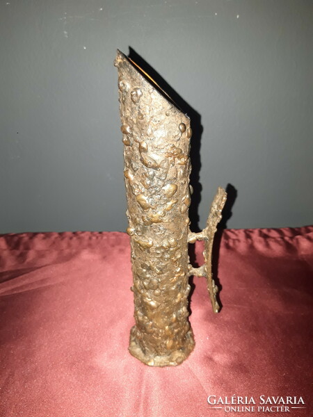 Bronzírozott, füles vas váza - 22 cm