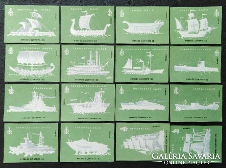 Gy87 / 1963 A hajózás története gyufacímke 16 db-s teljes sor sorszám és MSZ felírat nélküli