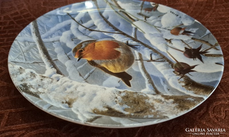 Madaras porcelán dísztányér, vörösbegy madaras falitányér (L4545)