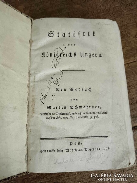 'Martin Schwartner: Statistik des Königreichs Ungern (gótbetűs) ' 1798 antik könyv Magyarországról