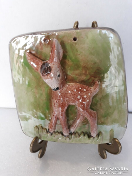Rarity! Izsépy deer ceramic wall picture, marked