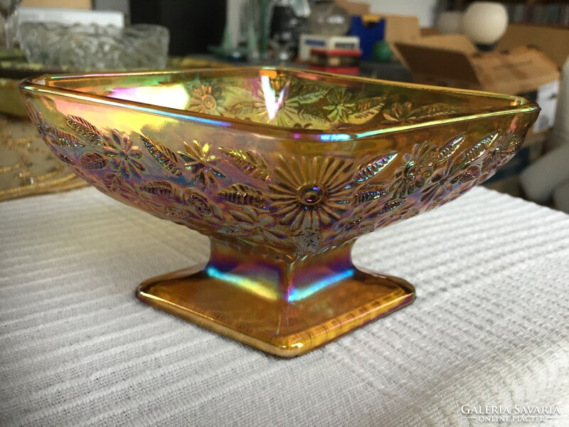 Fenton carnival glass iridescent, rhombus-shaped cast glass bowl, offerer (m128)