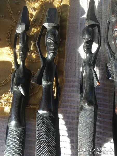African wood carving, people carrying water carved from exotic wood, 6 pcs (301)