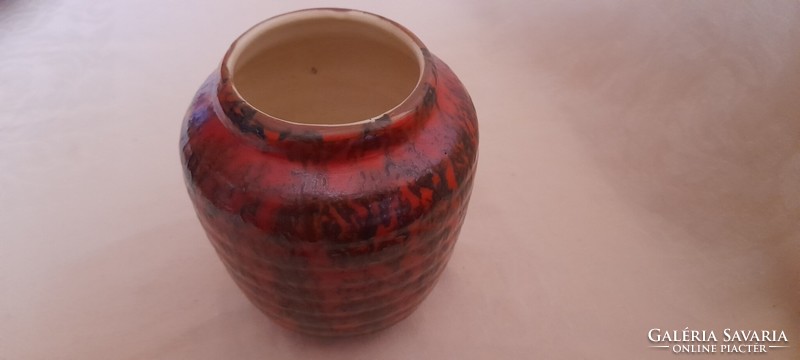 Tófej kerámia iparművész mázas váza retro 12x11cm