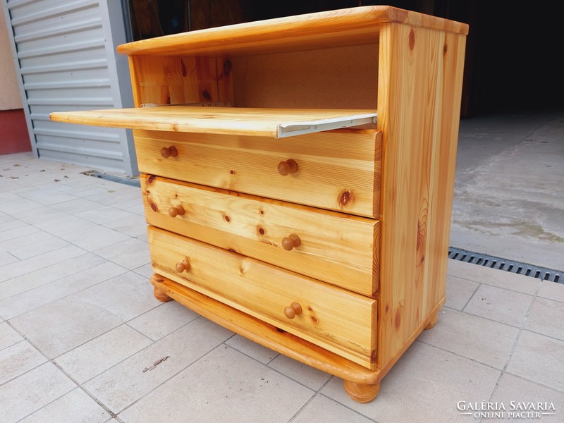 For sale is a 3-drawer claudia pine chest of drawers with a pull-out shelf. Rs furniture furniture in nice, new condition.