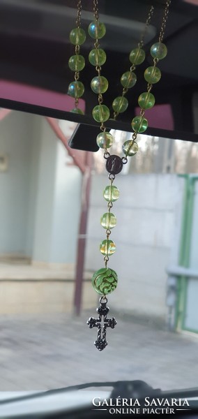 Genuine Czech Uranium Glass Car Rosary #24038