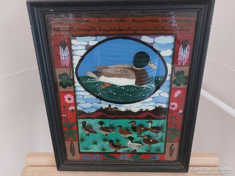 (K) glass painting wild ducks 32x39 cm with frame