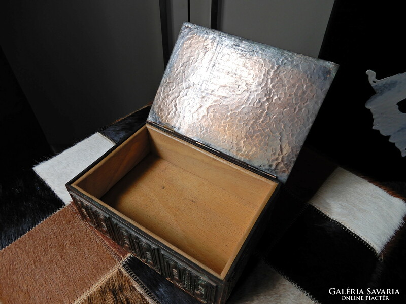 Old tailor Gyula applied arts copper box with wooden inlay