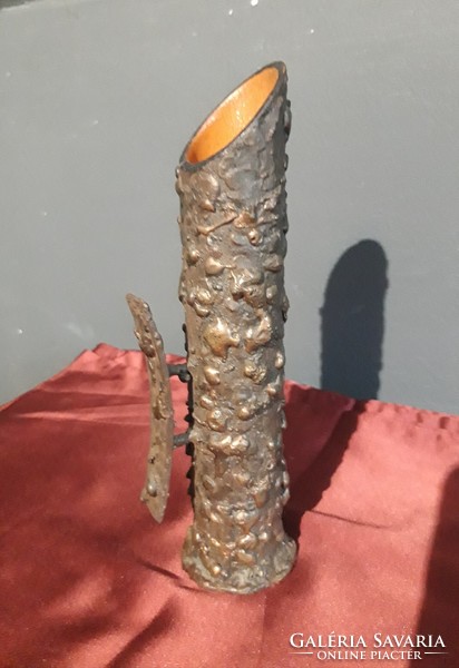 Bronzírozott, füles vas váza - 22 cm