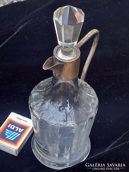 Antique art nouveau style, art nouveau glass decanter with ribbed outer surface, alpaca lid