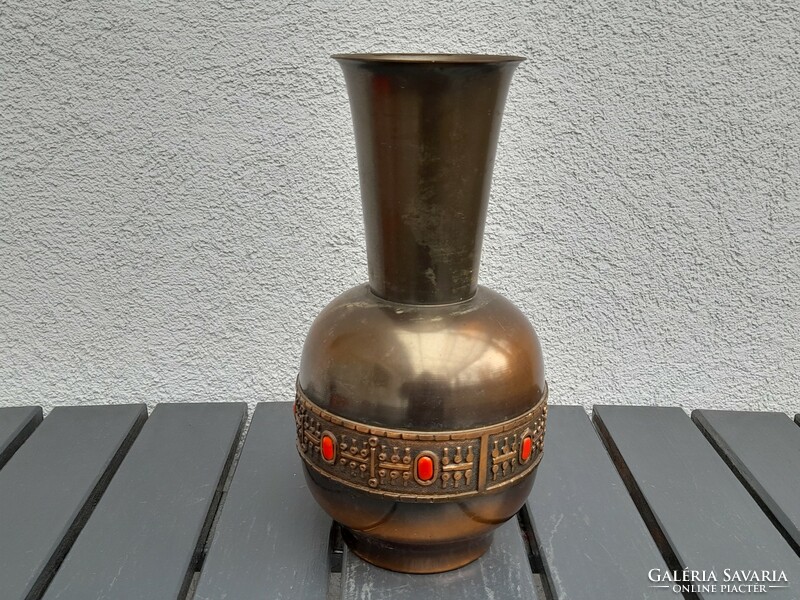 A beautiful bronze applied art vase by Lajos Muharos