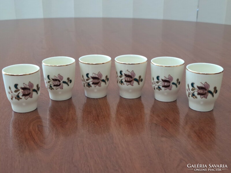 Flawless! 6 Pcs. Zsolnay flower-patterned liqueur / brandy / stamped porcelain glass, cup