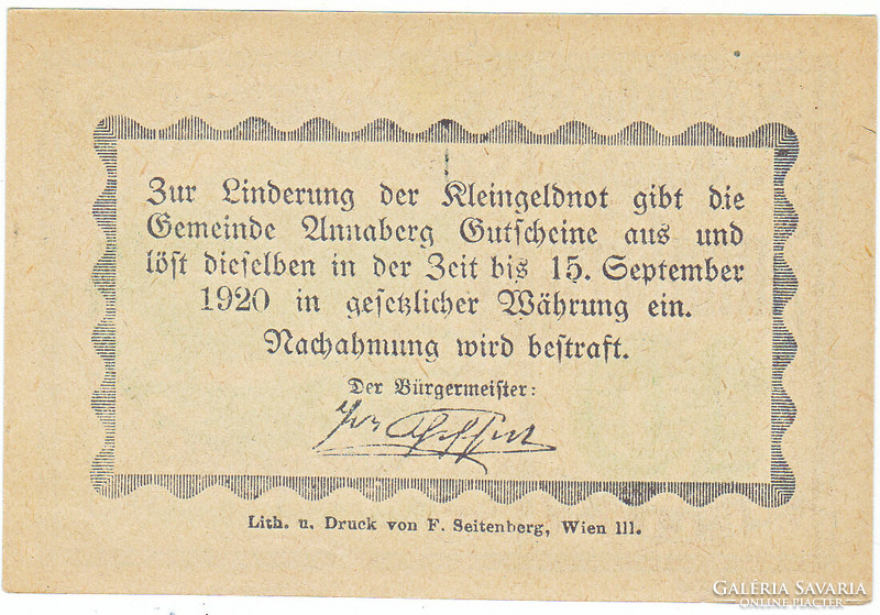 Austrian emergency money 10 heller 1920 2nd Edition