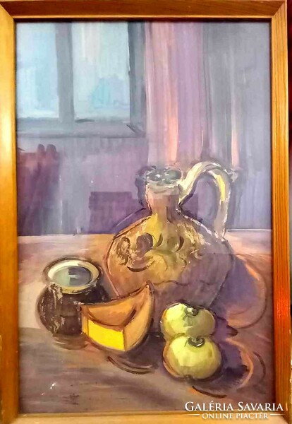 XX.sz-i híres nagybányai művésztől Őszi csendélet 70x50cm-es akvarell, eredeti keretben, üveggel.