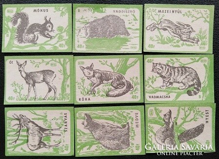 Gy3 / 1959 forest animals match tag full row of 9 pcs