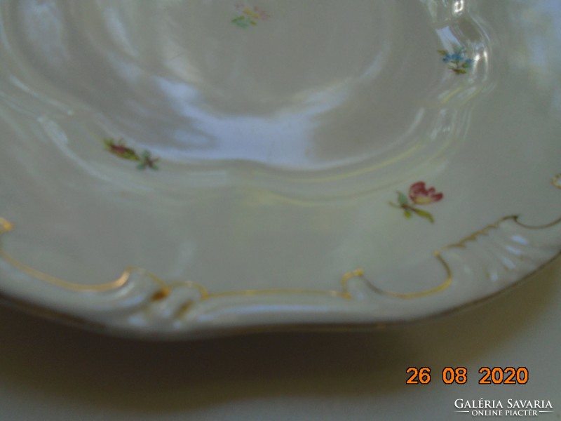 Zsolnay baroque, gold-plated flat plate with scattered flower pattern