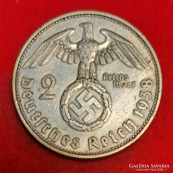 Horogkeresztes ezüst birodalmi 2 Márka 1938. J. (12)