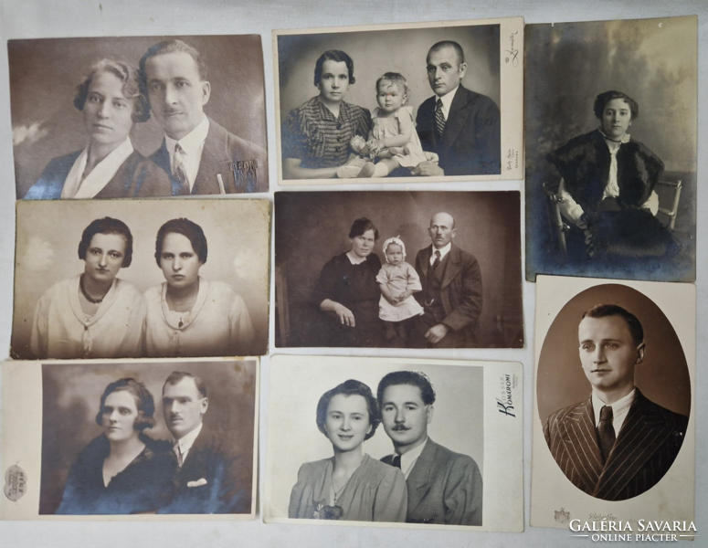 Eight old studio photos with the name of the studio or the photographer in good condition