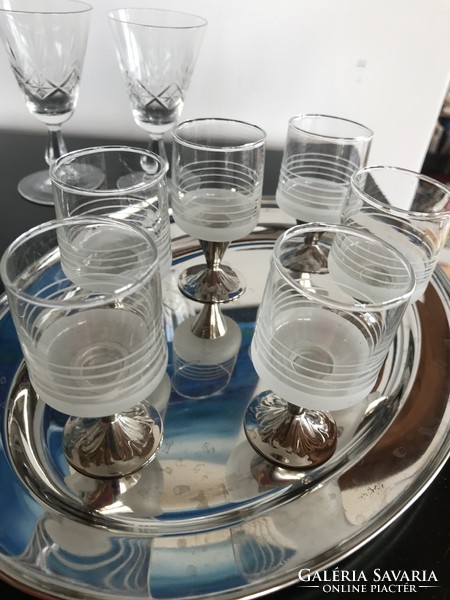 6 cups with metal base, short drinks glass with stainless steel tray (k50)