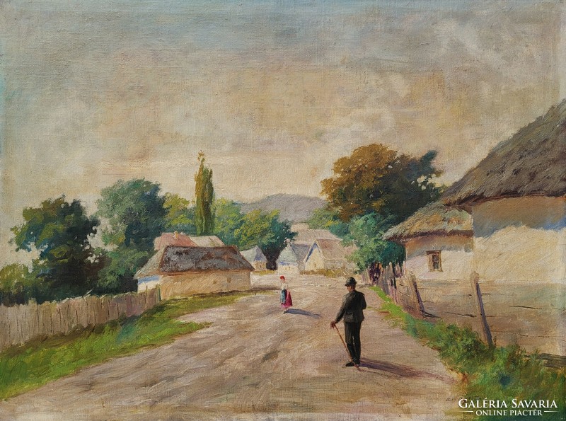 115X90cm! Village life by Ágoston Ács (1889 - 1947). His painting with an original guarantee!!