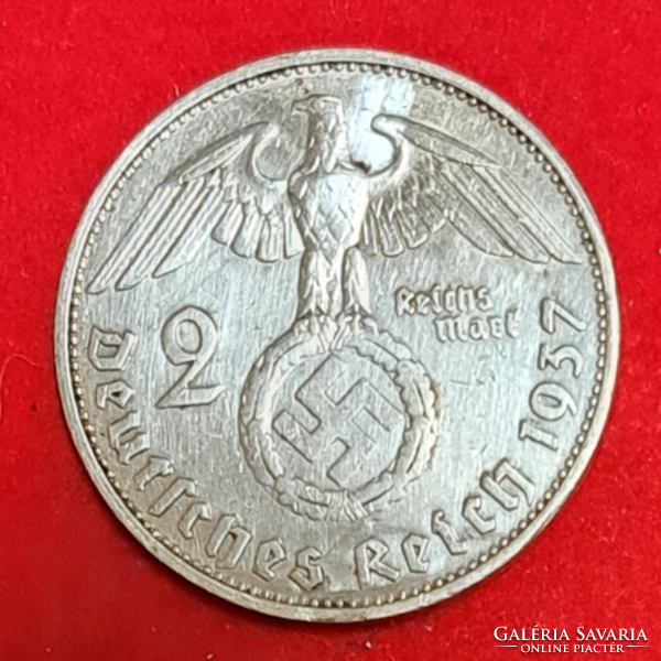 Horogkeresztes ezüst birodalmi 2 Márka 1937. G. (810)