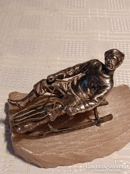 Sledding silver-plated pewter statue