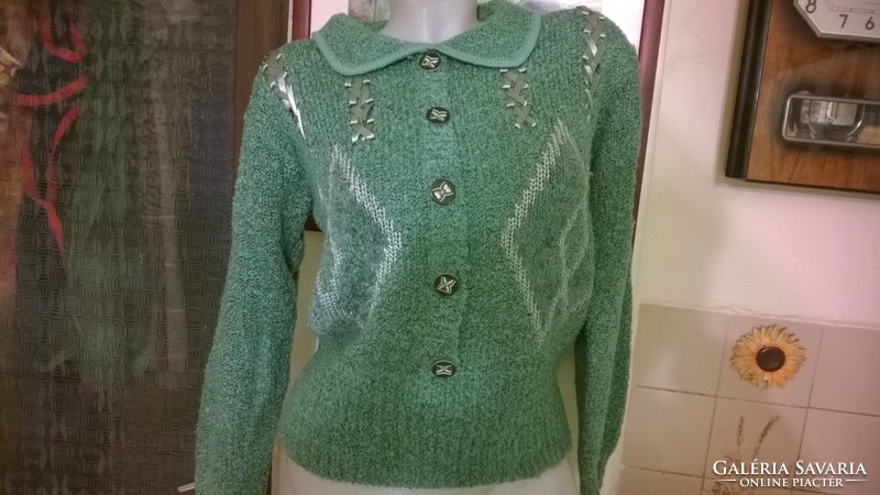 Very pretty turquoise sweater-cardigan effect - ribbon decoration, light, warm m