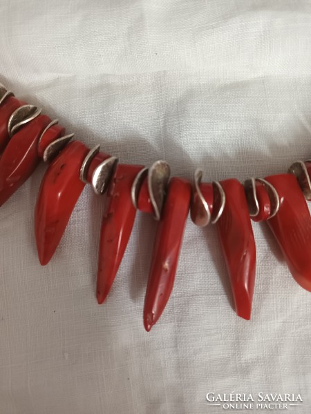 Old handmade painted coral necklace with silver plated fittings for sale!