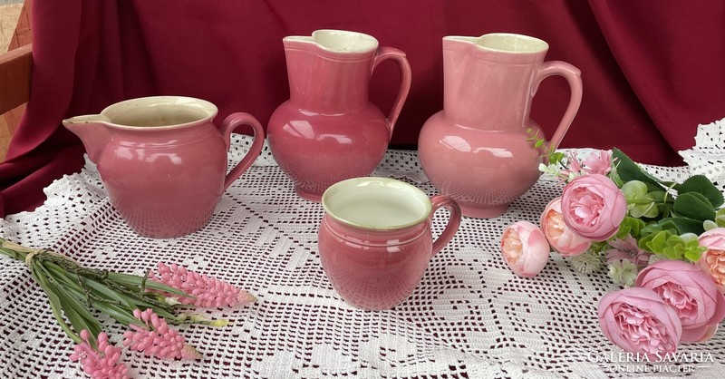 Beautiful pink faience punch-glazed Zsolnay package jug pouring spout mug collector's item